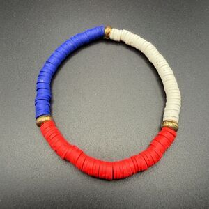 Patriotic Heishi Stretch Bracelet Unisex Red White Blue Vinyl Clay